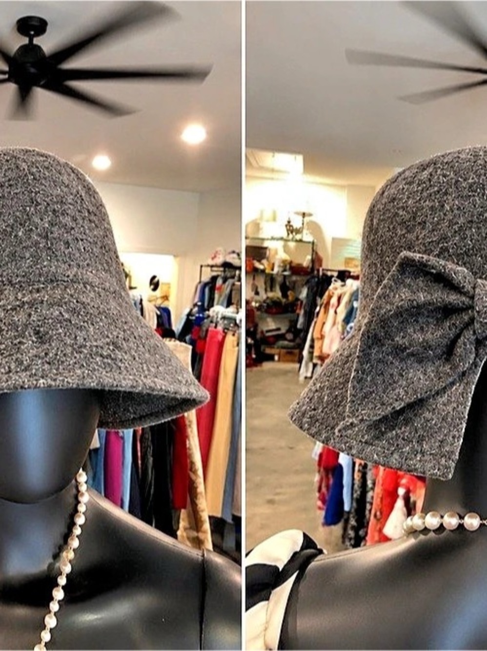 Bow Detail Gray Wool Hat